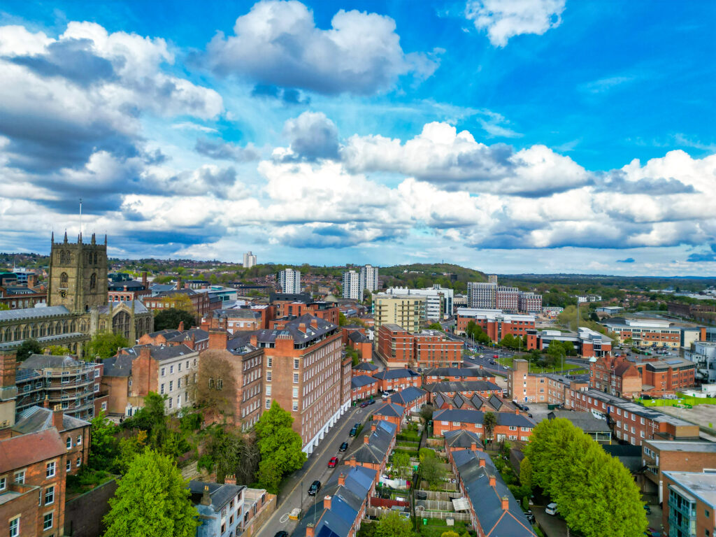 Townscape and skyline of Northampton in the East Midlands